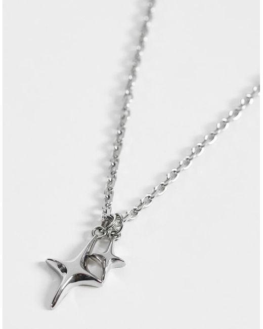 ASOS White Waterproof Stainless Steel Double Star Pendant Necklace for men