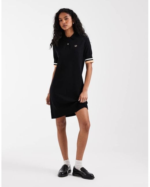 Fred Perry Black Bold Tipped Knitted Mini Shirt Dress