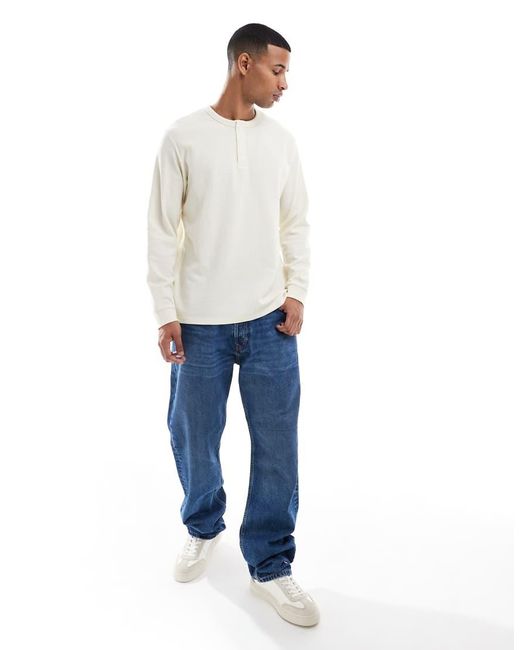 Jack & Jones White Long Sleeve Waffle Henley for men