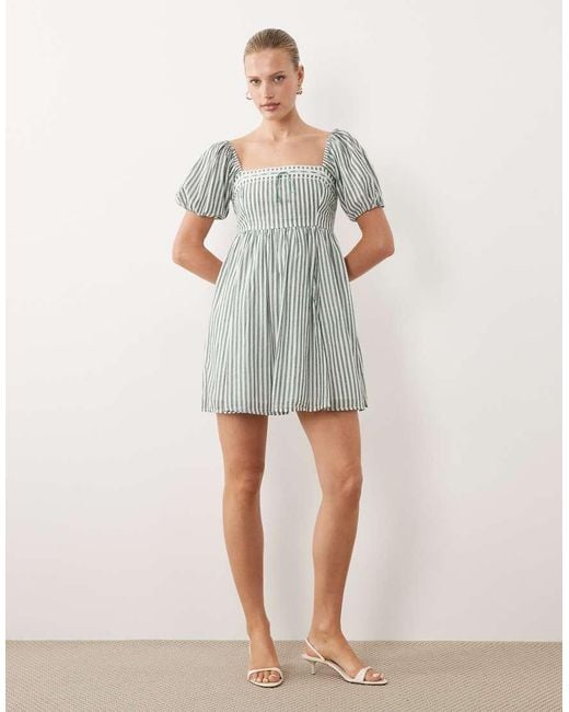 Abercrombie & Fitch Natural Puff Sleeve Mini Babydoll Dress