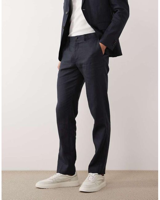 Jack & Jones Blue Premium Co-ord Pure Linen Slim Suit Trousers for men