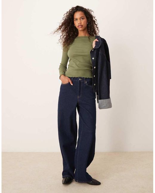 New Look Top Met Lange Mouwen En Golvende Rand in het Green