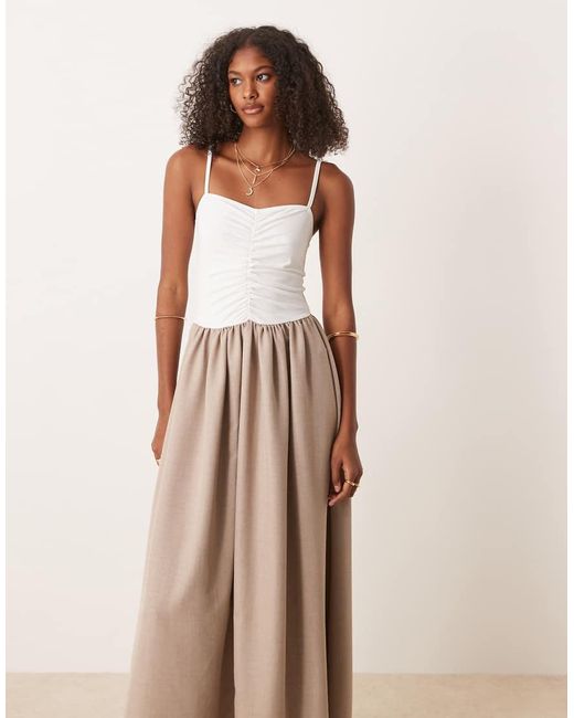 ASOS Natural Hybrid Dropped Waist Ruched Top Maxi Dress