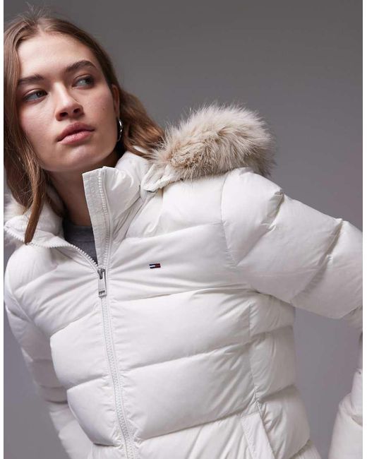 Tommy Hilfiger Blue Down Puffer Jacket With Fur Hood