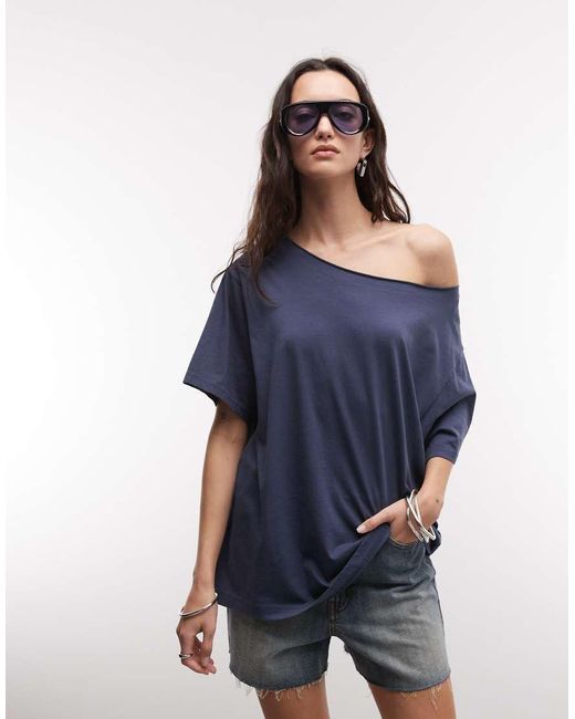 Weekday Blue Oversized Slouchy Fit Dropped Shoulder T-shirt