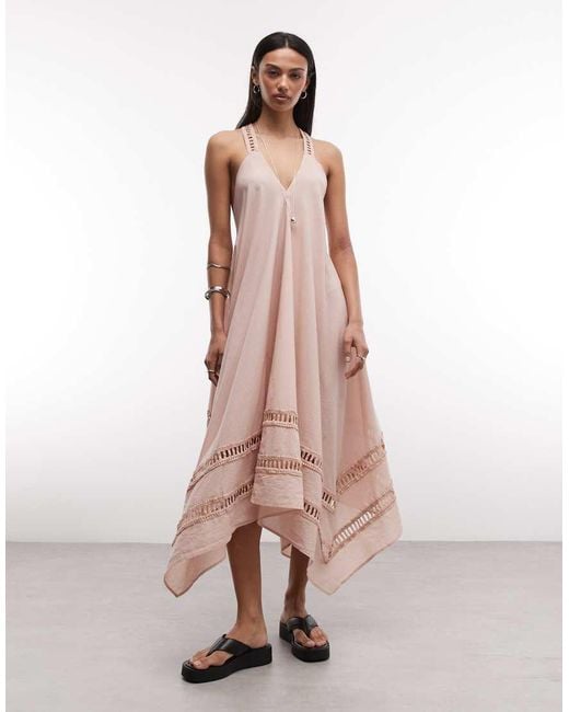 AllSaints Pink Lil Sleeveless Racer Back Lace Midi Dress