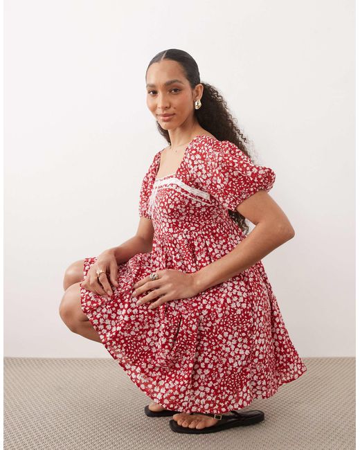red gingham milkmaid dress Glamorous milkmaid corset mini dress in red gingham