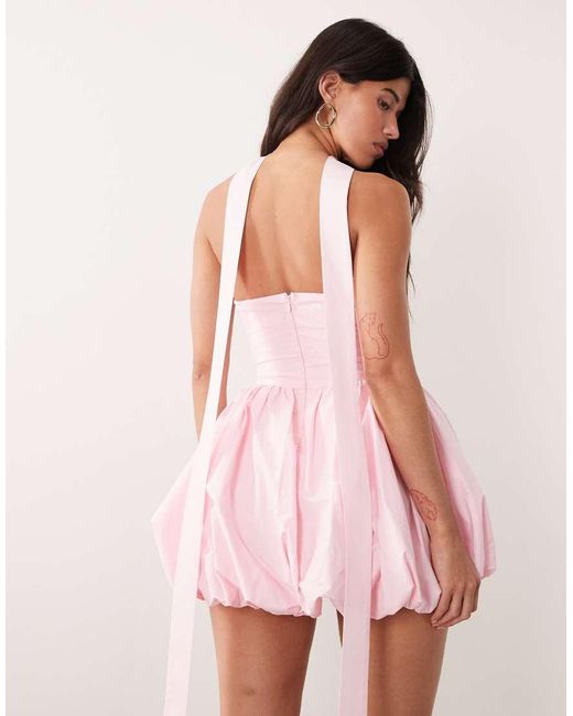Kaiia Pink Exclusive Bandeau Scarf Detail Volume Puffball Mini Dress