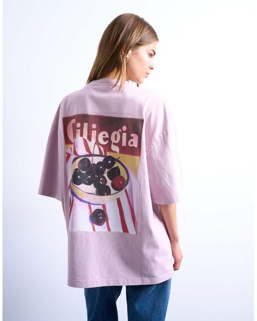TOPSHOP White Graphic Ciliegia Back Print Oversized Tee
