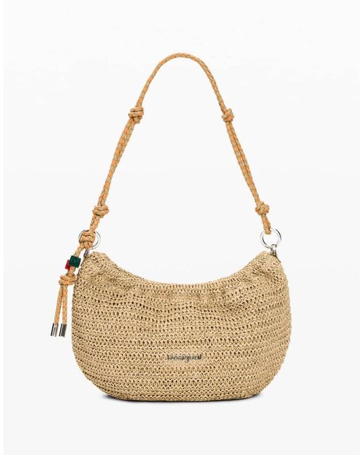 Desigual Natural Medium Oval Raffia Bag With Charms