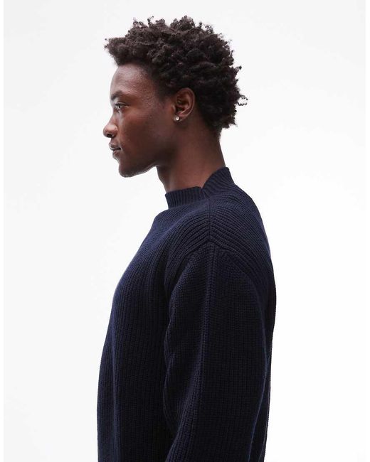 CAT WWR Blue Half Neck Ribbed Loose Fit Knit Jumper for men