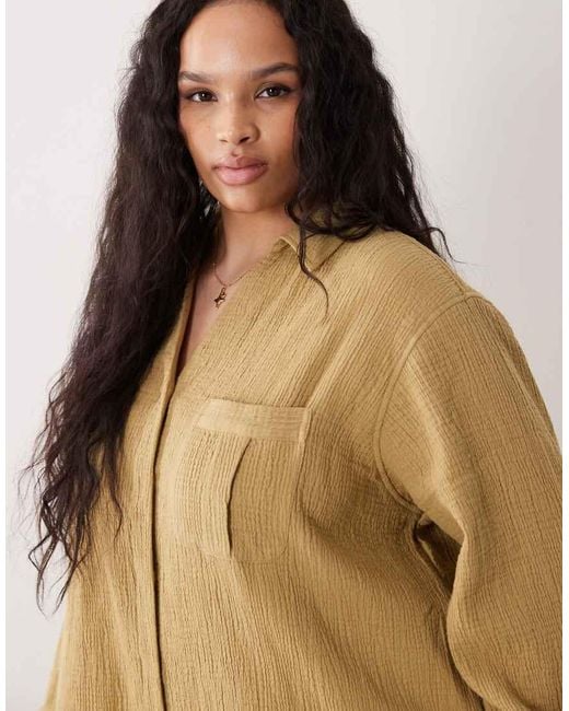 ASOS Brown Asos Design Curve Double Cloth Mini Shirt Dress With Wide Cuffs And Oversized Pockets