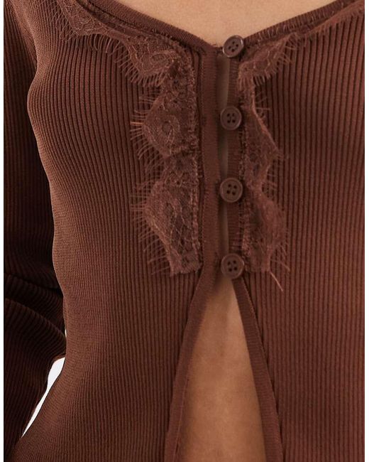 ASOS Red Knitted Lace Trim Cardigan