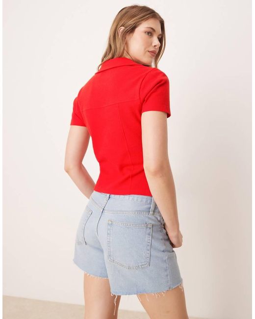 ASOS Gekrompen Overhemd Met Wafelstructuur En Reverskraag in het Red