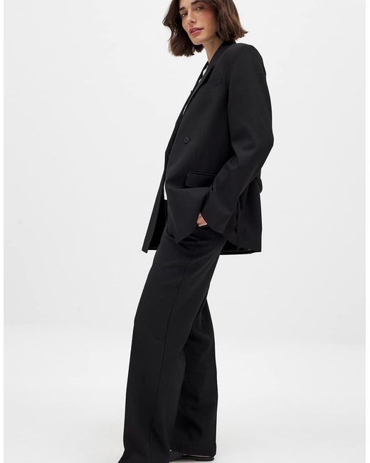 NA-KD Black Tailored Mid Waist Suit Trouser