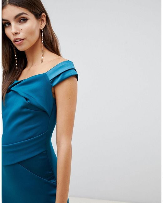 lipsy satin panel bardot flute hem bodycon dress Lipsy Black Satin Panel Flute Hem Bardot Dress Size