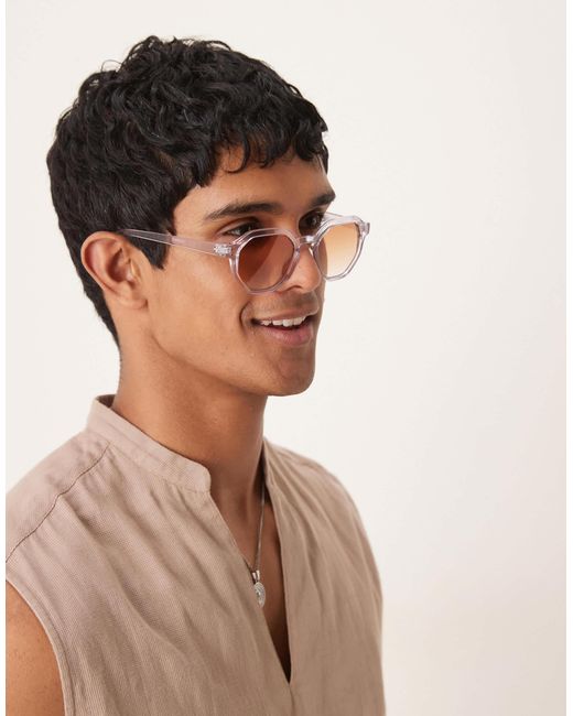 ASOS – runde sonnenbrille mit rauchverlauf-gläsern und einem transparenten rahmen in Brown für Herren