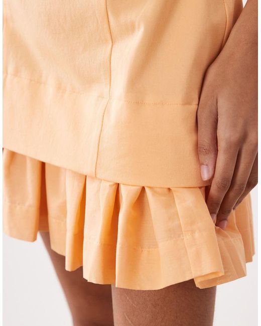 ASOS Natural Asos Design Tall Cotton Sateen Bandeau Mini Sundress With Ruffle Hem
