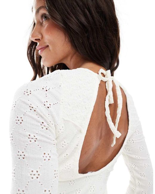 Miss Selfridge White Jersey Mixed Texture Tie Back Mini Dress