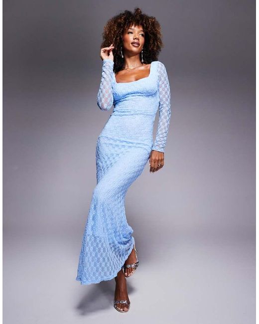 Bardot Midi Jurk Van Kant En Mesh in het Blue