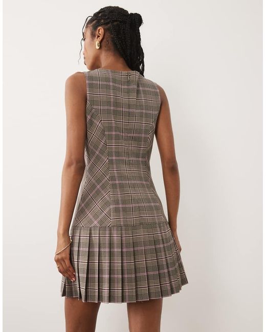 Nobody's Child Brown Tailored Sleeveless Pinafore Kilt Mini Dress