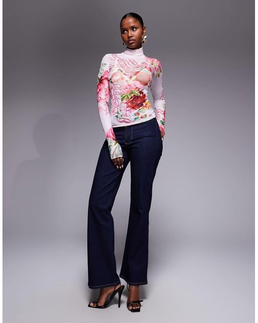 AFRM Gray Zadie Mesh Turtle Neck Top