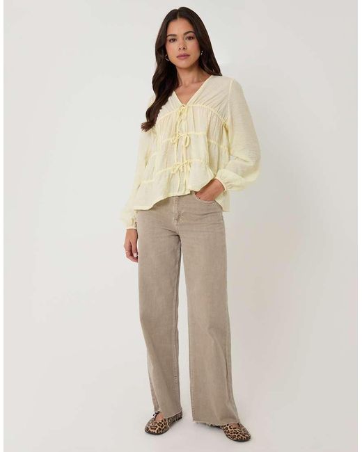 Threadbare Natural Long Sleeve Tie Front Blouse