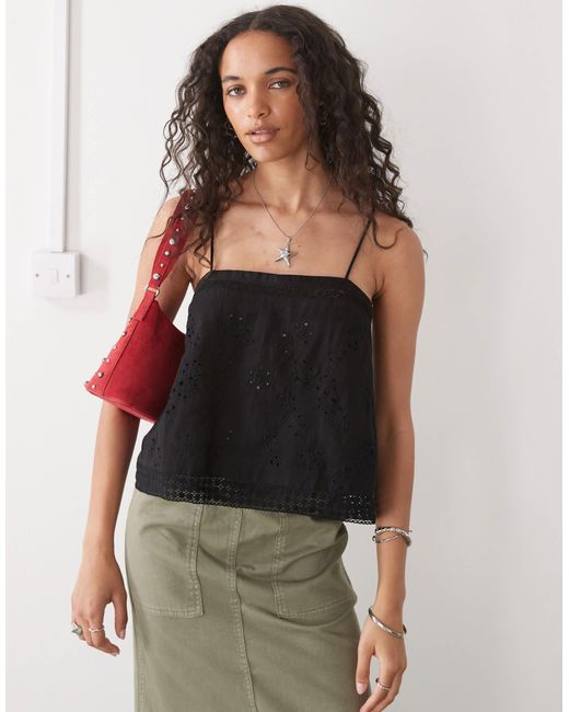 Collusion Black Open Back Crochet Patch Work Cami Top