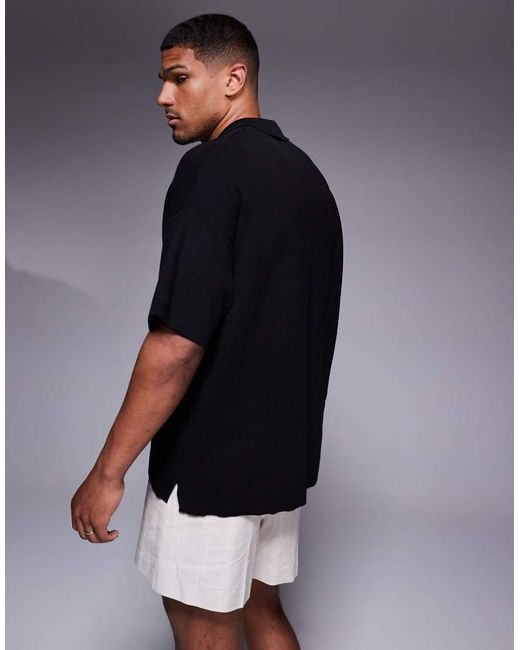 ADPT Blue Oversized Knitted Split Neck Polo for men