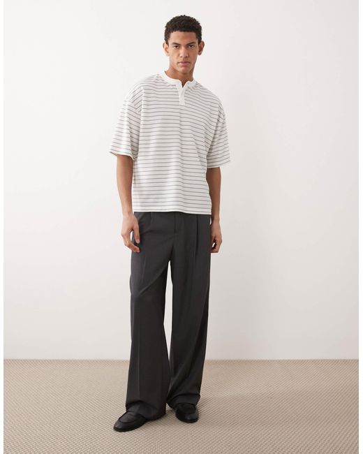 ASOS White Boxy Oversized Henley T-shirt for men
