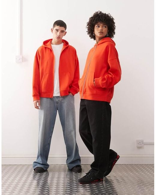 Collusion Red Unisex Zip Through Hoodie