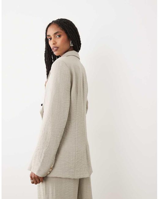 Aware Natural Linen Look One-button Asymmetric Blazer Co-ord