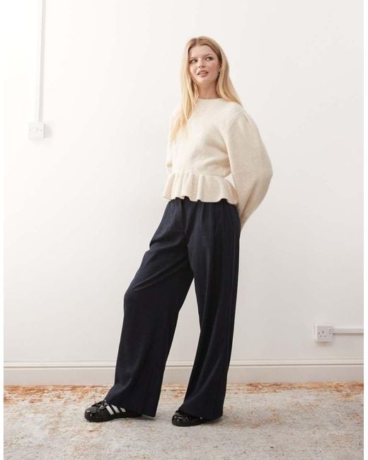 Monki Natural Peplum Ruffle Knit Jumper
