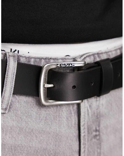 Levi's Black Seine Leather Logo Buckle Belt for men