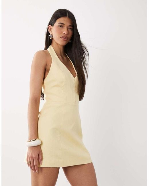 Forever New Natural Linen Mix Halter Neck Mini Dress