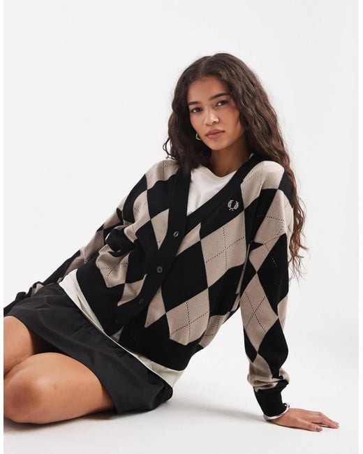 Fred Perry Black Argyle Pointelle Cardigan