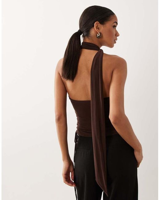 ASOS Black Slinky Bandeau Top With Beaded Scarf