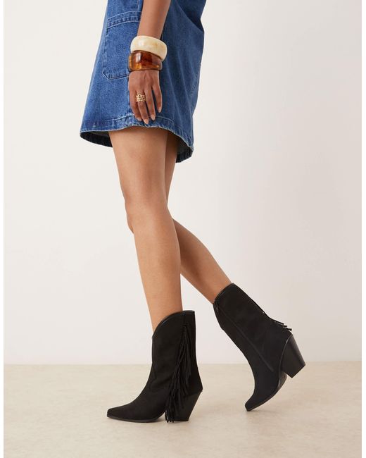 Glamorous Black Fringe Western Knee Boots