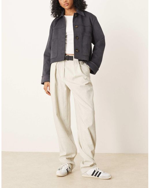 ASOS Natural Tall Tailored Textured Barrel Leg Trousers With Belt