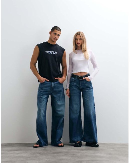 Weekday Blue Unisex Wide Leg Jeans