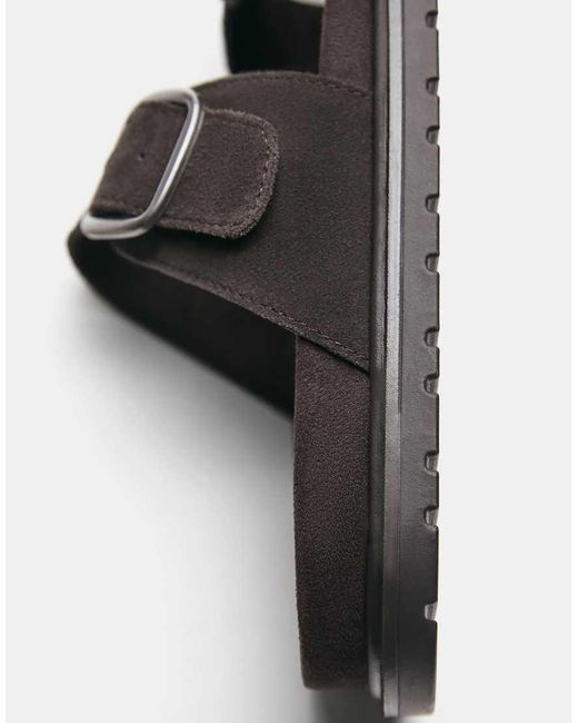 Pull&Bear Black Leather Buckle Sandals for men