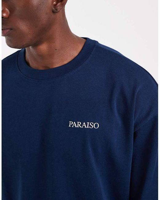 ASOS Blue Heavyweight Oversized T-shirt Co-ord With Metallic Text for men