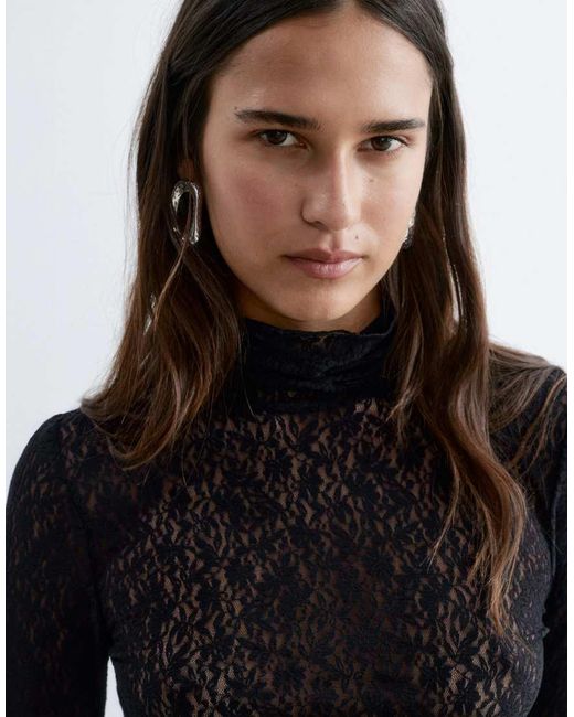 & Other Stories Blue Lace Long Sleeve Top With Thumb Holes