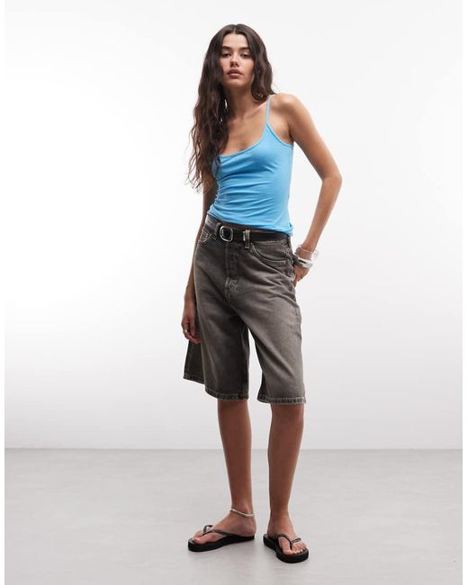 Monki Blue Scoop Neck Spaghetti Strap Top