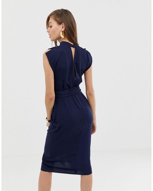 asos design split sleeve midi dress with obi belt