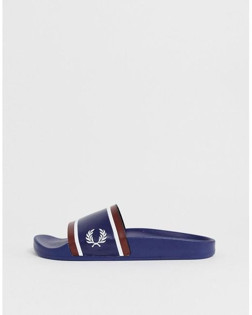 Fred Perry Blue Logo Pool Sliders In Navy for men