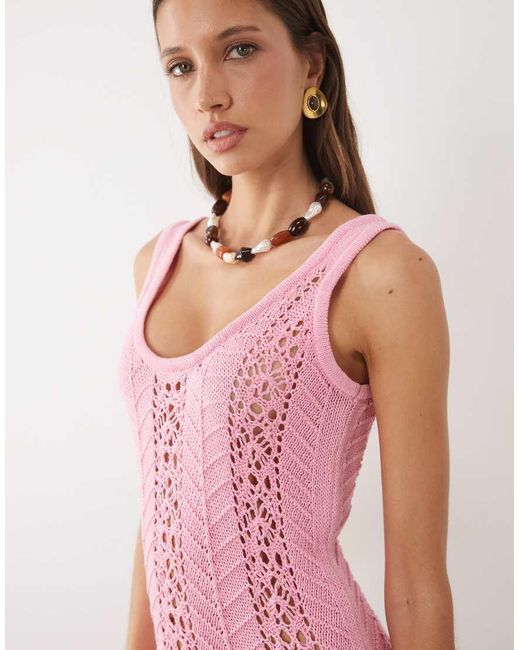 ASOS Pink Crochet Knit Maxi Dress With Fringe