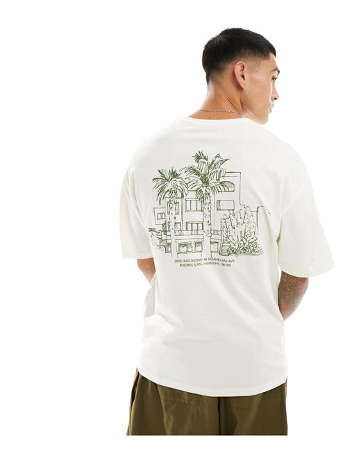 Jack & Jones White Oversized Palm Resort Back Print T-shirt for men