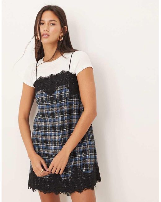 ASOS Blue Lace Overlay Mini Dress