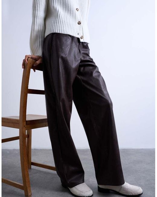 TOPSHOP White Faux Leather Cinch Trouser